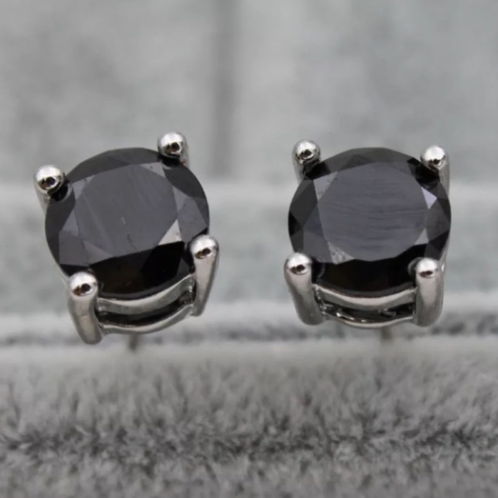 7mm White Gold Filled Black Onyx CZ Earrings